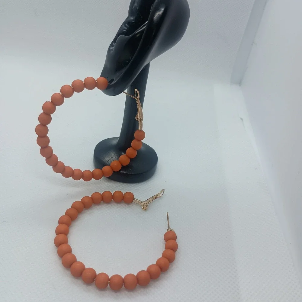 Wooden Beaded‎ Hoop Earrings SKUJ020